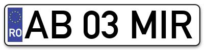 Placuta inmatriculare numar auto  AB-03-MIR, AB 03 MIR, AB03MIR