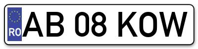 Placuta inmatriculare numar auto  AB-08-KOW, AB 08 KOW, AB08KOW
