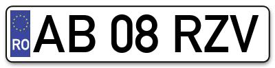 Placuta inmatriculare numar auto  AB-08-RZV, AB 08 RZV, AB08RZV
