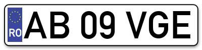 Placuta inmatriculare numar auto  AB-09-VGE, AB 09 VGE, AB09VGE
