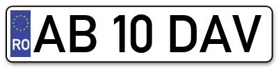 Placuta inmatriculare numar auto  AB-10-DAV, AB 10 DAV, AB10DAV