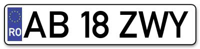 Placuta inmatriculare numar auto  AB-18-ZWY, AB 18 ZWY, AB18ZWY