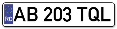 Placuta inmatriculare numar auto  AB-203-TQL, AB 203 TQL, AB203TQL