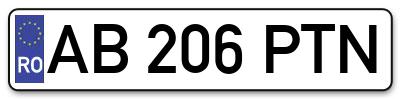 Placuta inmatriculare numar auto  AB-206-PTN, AB 206 PTN, AB206PTN
