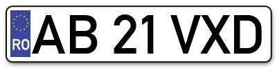 Placuta inmatriculare numar auto  AB-21-VXD, AB 21 VXD, AB21VXD