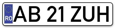 Placuta inmatriculare numar auto  AB-21-ZUH, AB 21 ZUH, AB21ZUH