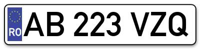 Placuta inmatriculare numar auto  AB-223-VZQ, AB 223 VZQ, AB223VZQ