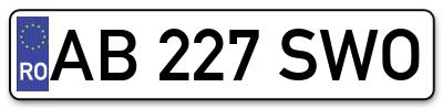 Placuta inmatriculare numar auto  AB-227-SWO, AB 227 SWO, AB227SWO