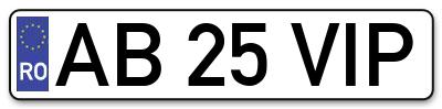 Placuta inmatriculare numar auto  AB-25-VIP, AB 25 VIP, AB25VIP