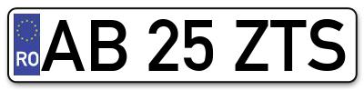 Placuta inmatriculare numar auto  AB-25-ZTS, AB 25 ZTS, AB25ZTS