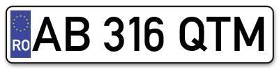 Placuta inmatriculare numar auto  AB-316-QTM, AB 316 QTM, AB316QTM