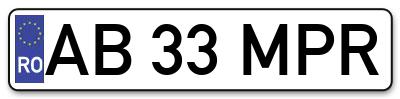 Placuta inmatriculare numar auto  AB-33-MPR, AB 33 MPR, AB33MPR
