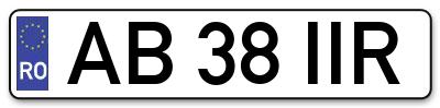 Placuta inmatriculare numar auto  AB-38-IIR, AB 38 IIR, AB38IIR