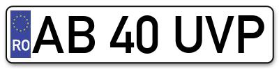 Placuta inmatriculare numar auto  AB-40-UVP, AB 40 UVP, AB40UVP
