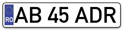 Placuta inmatriculare numar auto  AB-45-ADR, AB 45 ADR, AB45ADR
