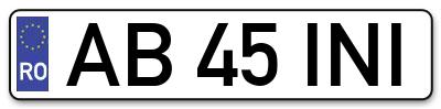 Placuta inmatriculare numar auto  AB-45-INI, AB 45 INI, AB45INI