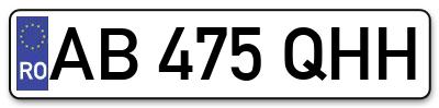 Placuta inmatriculare numar auto  AB-475-QHH, AB 475 QHH, AB475QHH