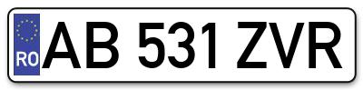 Placuta inmatriculare numar auto  AB-531-ZVR, AB 531 ZVR, AB531ZVR