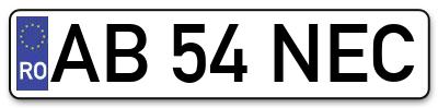 Placuta inmatriculare numar auto  AB-54-NEC, AB 54 NEC, AB54NEC