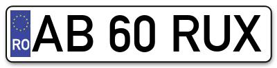 Placuta inmatriculare numar auto  AB-60-RUX, AB 60 RUX, AB60RUX