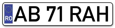 Placuta inmatriculare numar auto  AB-71-RAH, AB 71 RAH, AB71RAH
