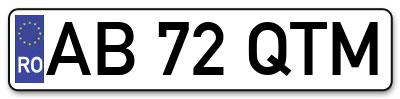 Placuta inmatriculare numar auto  AB-72-QTM, AB 72 QTM, AB72QTM