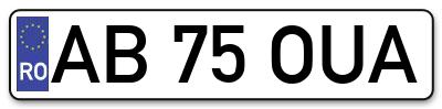 Placuta inmatriculare numar auto  AB-75-OUA, AB 75 OUA, AB75OUA