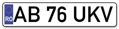 Placuta inmatriculare numar auto  AB-76-UKV, AB 76 UKV, AB76UKV