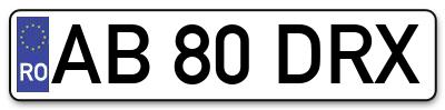 Placuta inmatriculare numar auto  AB-80-DRX, AB 80 DRX, AB80DRX