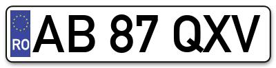 Placuta inmatriculare numar auto  AB-87-QXV, AB 87 QXV, AB87QXV