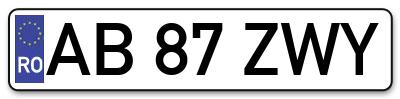 Placuta inmatriculare numar auto  AB-87-ZWY, AB 87 ZWY, AB87ZWY