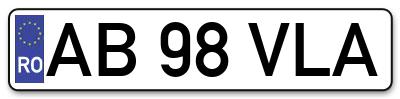 Placuta inmatriculare numar auto  AB-98-VLA, AB 98 VLA, AB98VLA