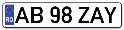Placuta inmatriculare numar auto  AB-98-ZAY, AB 98 ZAY, AB98ZAY