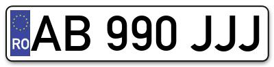 Placuta inmatriculare numar auto  AB-990-JJJ, AB 990 JJJ, AB990JJJ