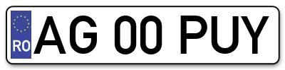 Placuta inmatriculare numar auto  AG-00-PUY, AG 00 PUY, AG00PUY