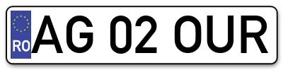 Placuta inmatriculare numar auto  AG-02-OUR, AG 02 OUR, AG02OUR