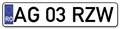 Placuta inmatriculare numar auto  AG-03-RZW, AG 03 RZW, AG03RZW