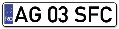 Placuta inmatriculare numar auto  AG-03-SFC, AG 03 SFC, AG03SFC