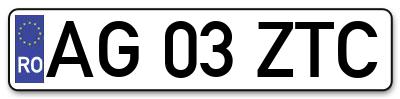 Placuta inmatriculare numar auto  AG-03-ZTC, AG 03 ZTC, AG03ZTC