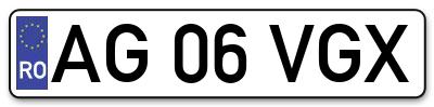 Placuta inmatriculare numar auto  AG-06-VGX, AG 06 VGX, AG06VGX