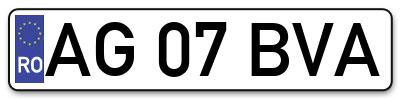 Placuta inmatriculare numar auto  AG-07-BVA, AG 07 BVA, AG07BVA