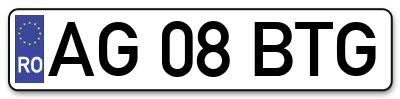 Placuta inmatriculare numar auto  AG-08-BTG, AG 08 BTG, AG08BTG