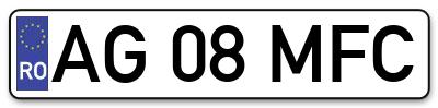 Placuta inmatriculare numar auto  AG-08-MFC, AG 08 MFC, AG08MFC