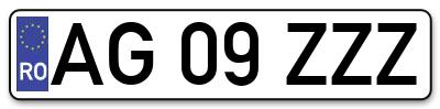 Placuta inmatriculare numar auto  AG-09-ZZZ, AG 09 ZZZ, AG09ZZZ