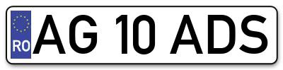 Placuta inmatriculare numar auto  AG-10-ADS, AG 10 ADS, AG10ADS
