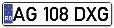 Placuta inmatriculare numar auto  AG-108-DXG, AG 108 DXG, AG108DXG