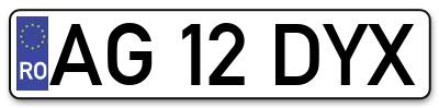 Placuta inmatriculare numar auto  AG-12-DYX, AG 12 DYX, AG12DYX