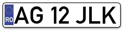 Placuta inmatriculare numar auto  AG-12-JLK, AG 12 JLK, AG12JLK