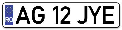 Placuta inmatriculare numar auto  AG-12-JYE, AG 12 JYE, AG12JYE