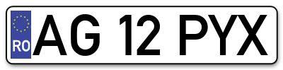 Placuta inmatriculare numar auto  AG-12-PYX, AG 12 PYX, AG12PYX